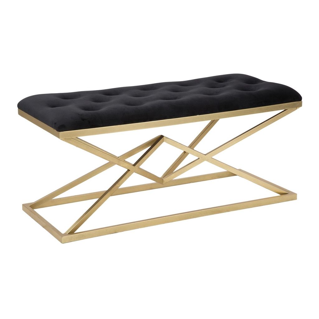 Bársony hatású ülőpad, piramis alakú lábakkal, fekete-arany - CRISTALLINE - Butopêa